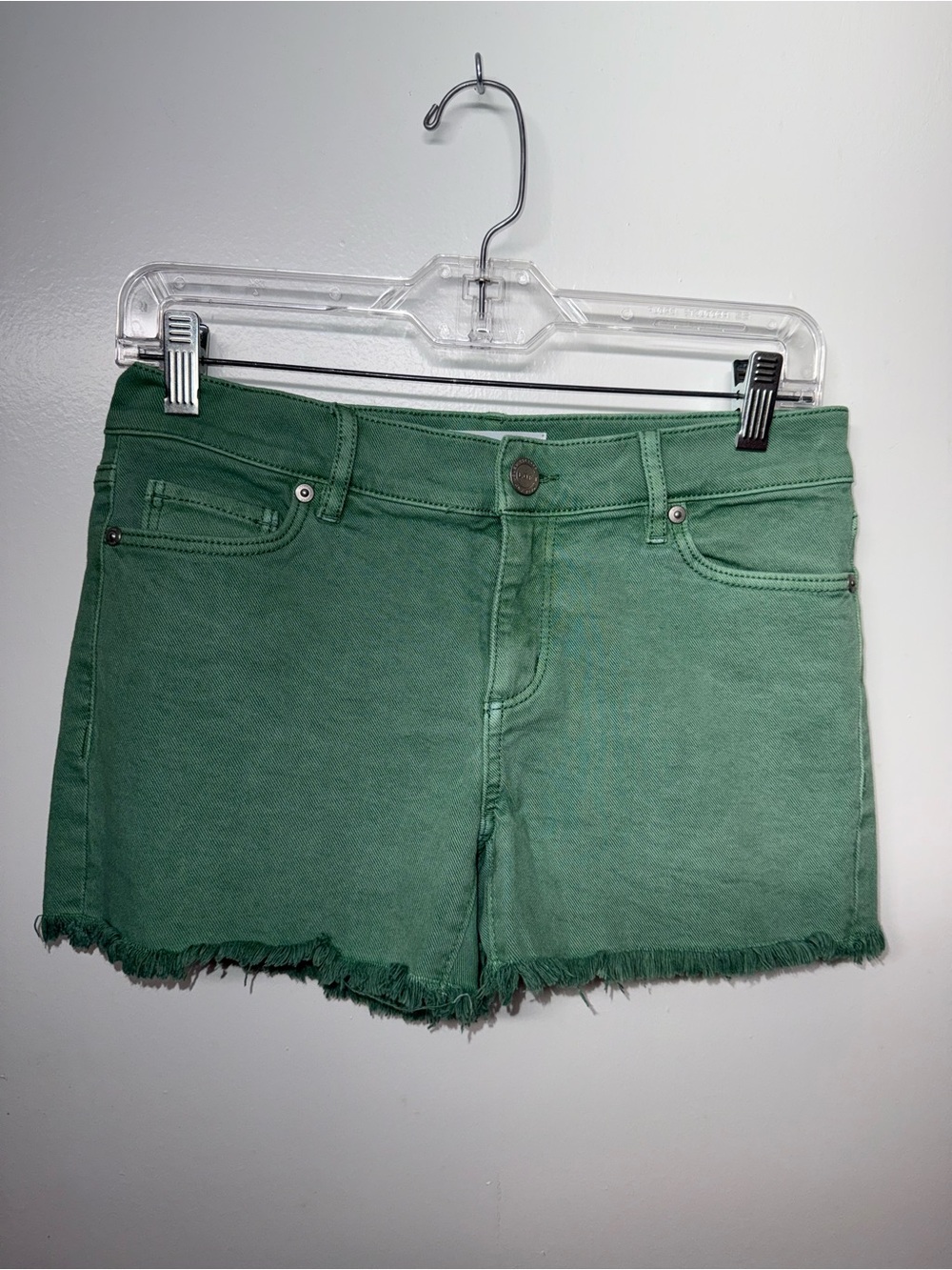 Green Denim Frayed Hem Women's Shorts